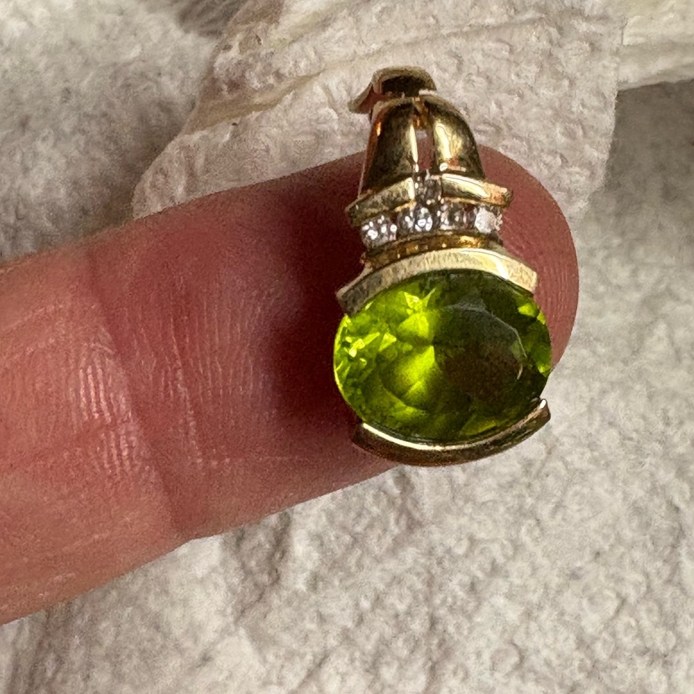 Peridot diamond 14k yellow gold pendant enhancer